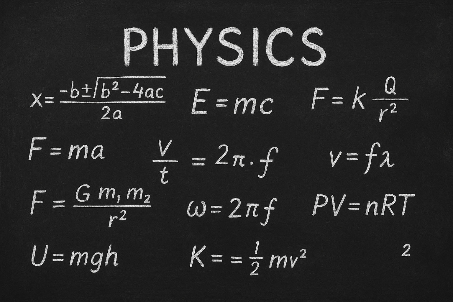 Physics blackboard with equations
